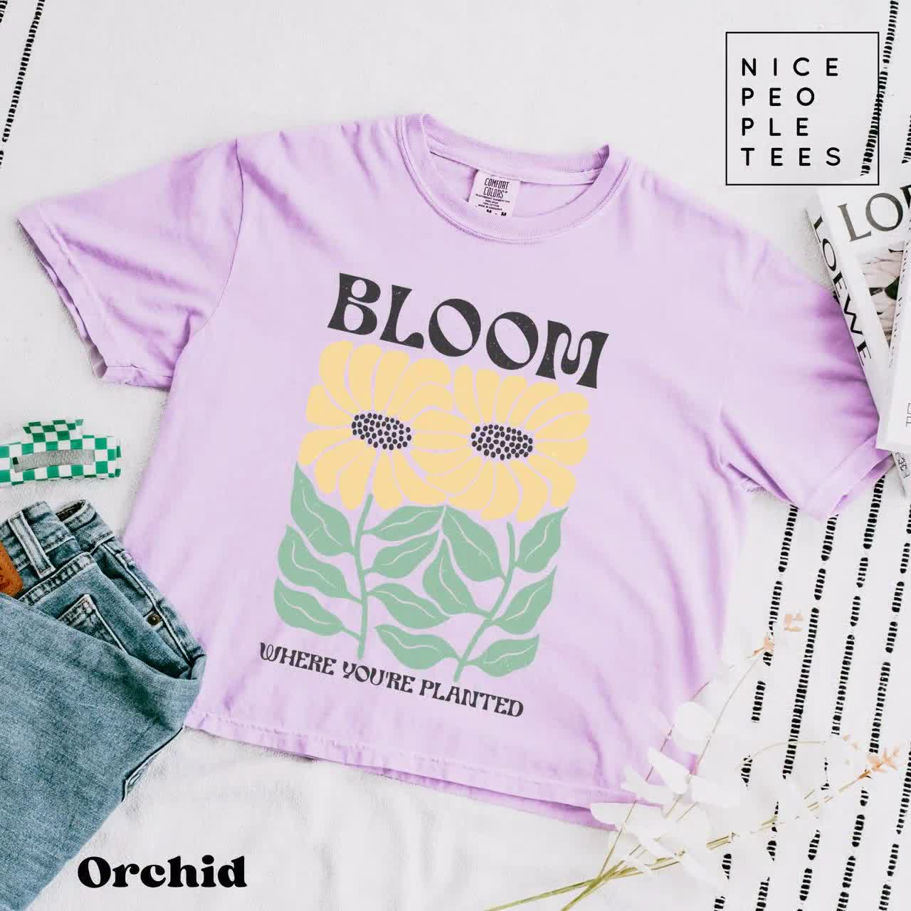 Vintage Flower Women's Boxy Tee, Floral Box Tee, Bloom Crop